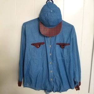 Vintage Cotton Demin Plaid Tail Shirt